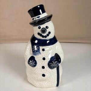 The Potting Shed Dedham Style 8" Snowman Figurine 1996 Blue White Crackle Glaze‎